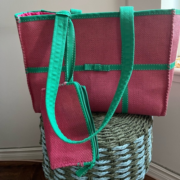 RALPH Ralph Lauren Watermelon Pink-Green Straw-woven Shoulder bag - Picture 5 of 14